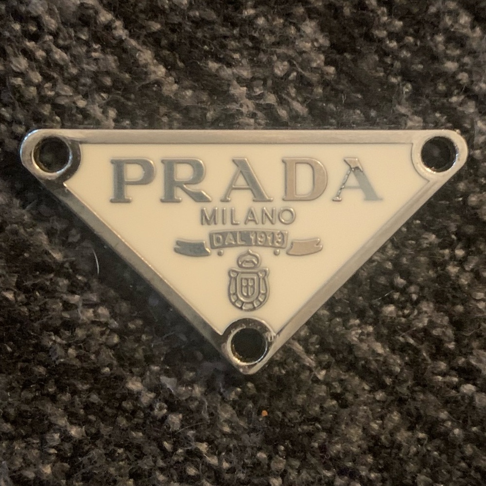 Vintage PRADA bright white & silver classic triangle logo charm